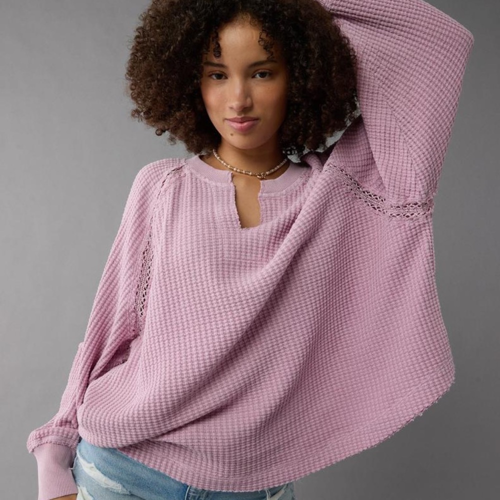 American Eagle Big Hug Notch Neck Waffle Shirt